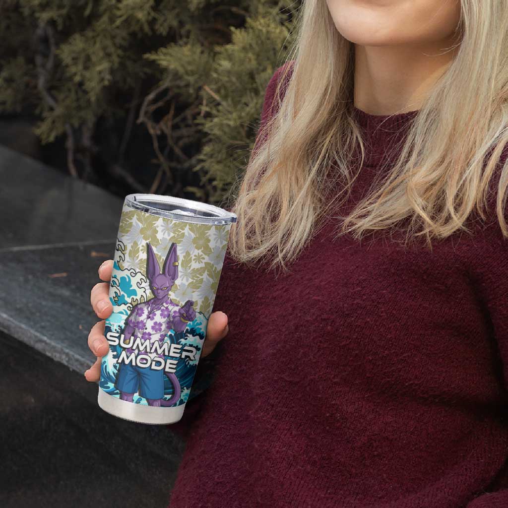 Beerus Dragon Ball Summer Theme Tumbler Cup with Floral Shirt Sunglasses Shenron and Ocean Wave Background - The Mazicc