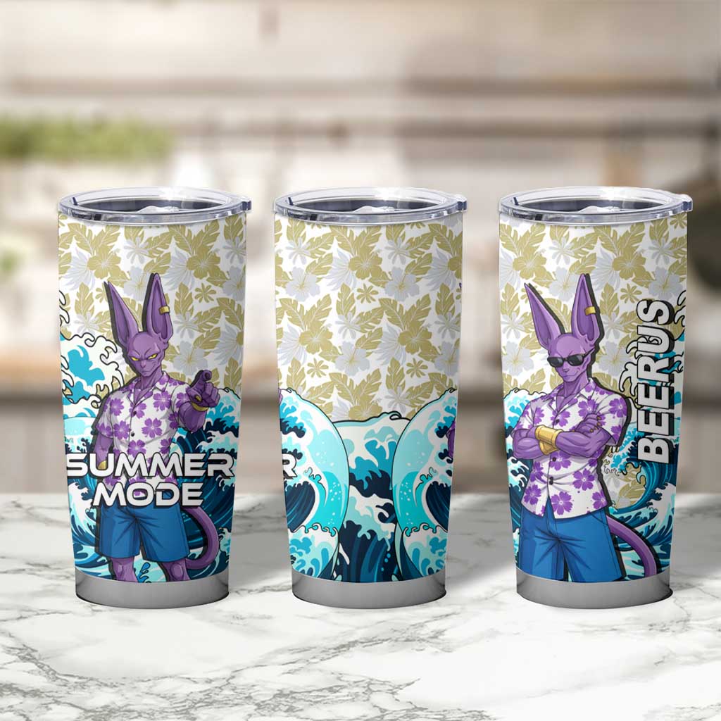 Beerus Dragon Ball Summer Theme Tumbler Cup with Floral Shirt Sunglasses Shenron and Ocean Wave Background - The Mazicc