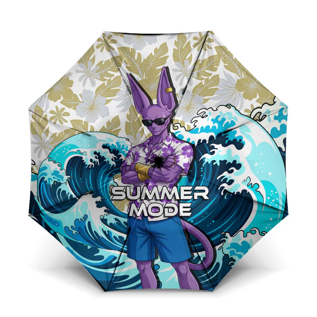 Beerus Dragon Ball Summer Theme Umbrella with Floral Shirt Sunglasses Shenron and Ocean Wave Background - The Mazicc