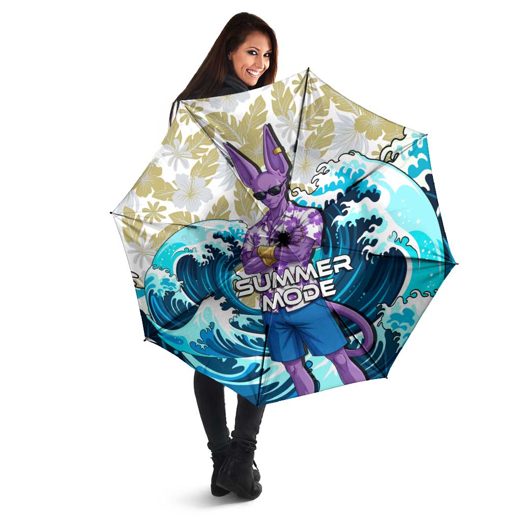 Beerus Dragon Ball Summer Theme Umbrella with Floral Shirt Sunglasses Shenron and Ocean Wave Background - The Mazicc