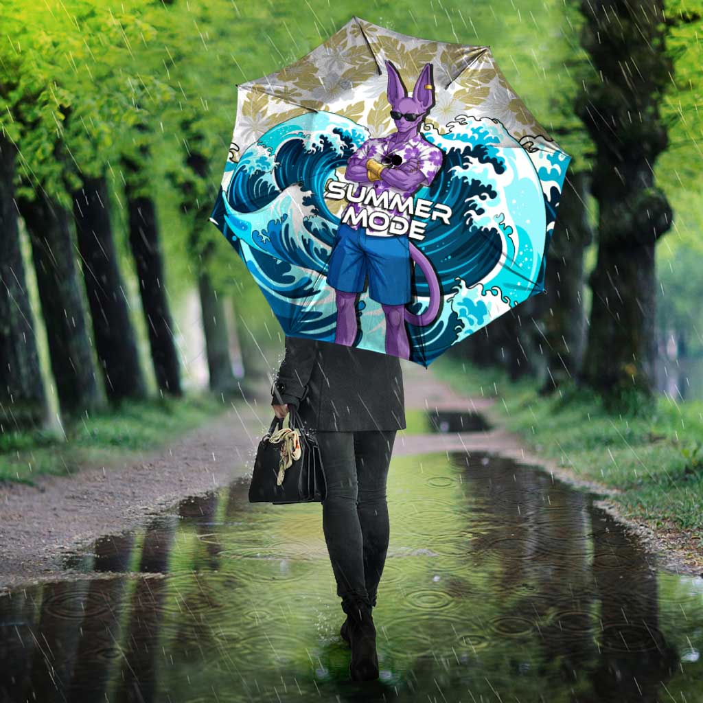 Beerus Dragon Ball Summer Theme Umbrella with Floral Shirt Sunglasses Shenron and Ocean Wave Background - The Mazicc