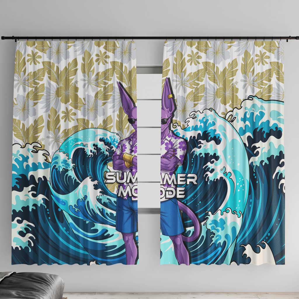 Beerus Dragon Ball Summer Theme Window Curtain with Floral Shirt Sunglasses Shenron and Ocean Wave Background - The Mazicc