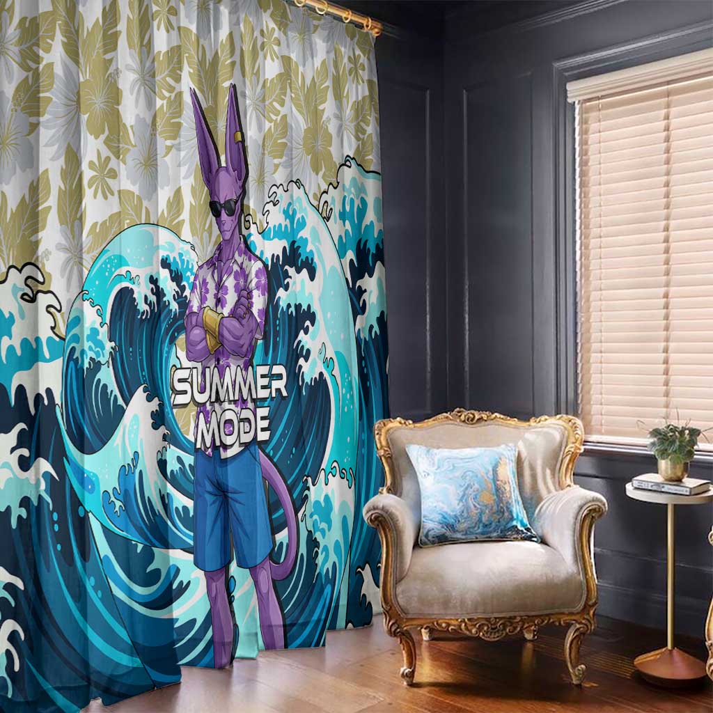 Beerus Dragon Ball Summer Theme Window Curtain with Floral Shirt Sunglasses Shenron and Ocean Wave Background - The Mazicc