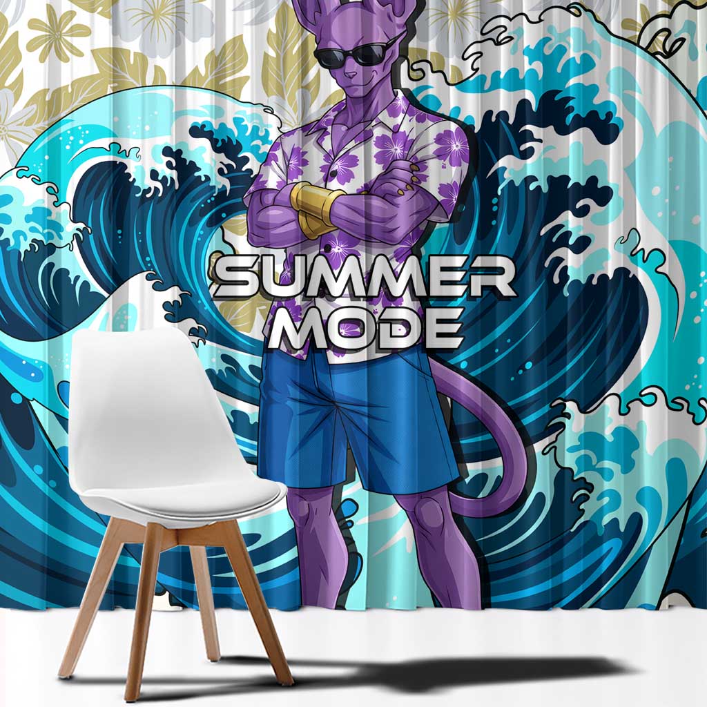 Beerus Dragon Ball Summer Theme Window Curtain with Floral Shirt Sunglasses Shenron and Ocean Wave Background - The Mazicc