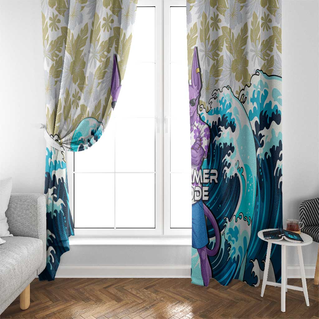 Beerus Dragon Ball Summer Theme Window Curtain with Floral Shirt Sunglasses Shenron and Ocean Wave Background - The Mazicc