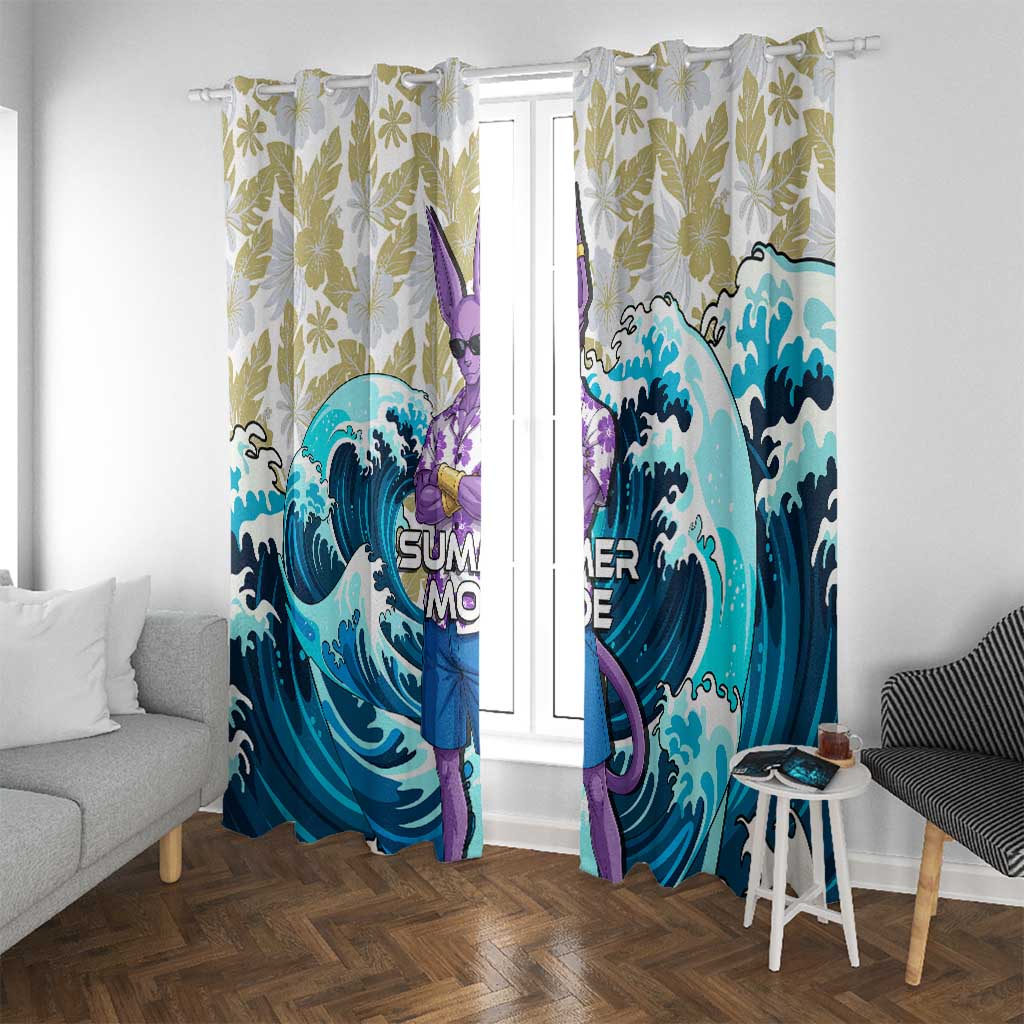 Beerus Dragon Ball Summer Theme Window Curtain with Floral Shirt Sunglasses Shenron and Ocean Wave Background - The Mazicc