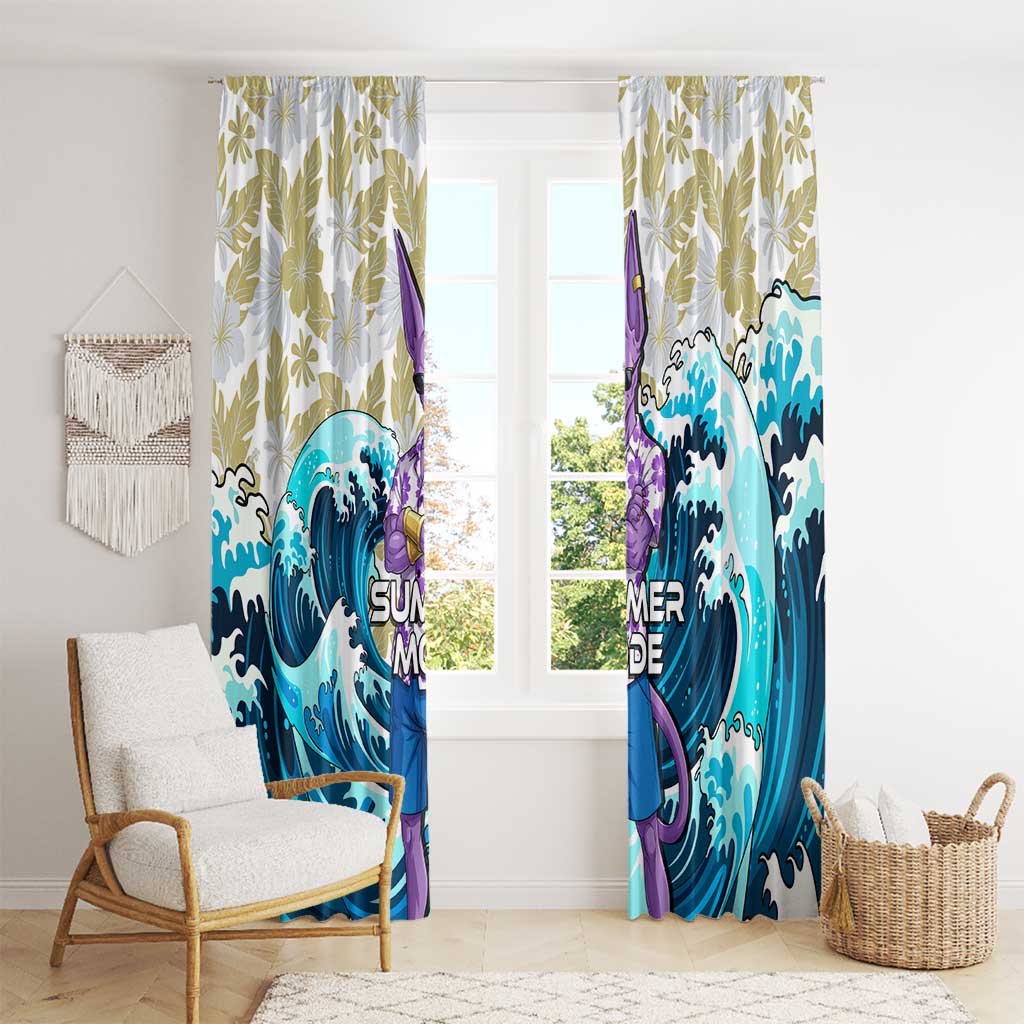 Beerus Dragon Ball Summer Theme Window Curtain with Floral Shirt Sunglasses Shenron and Ocean Wave Background - The Mazicc