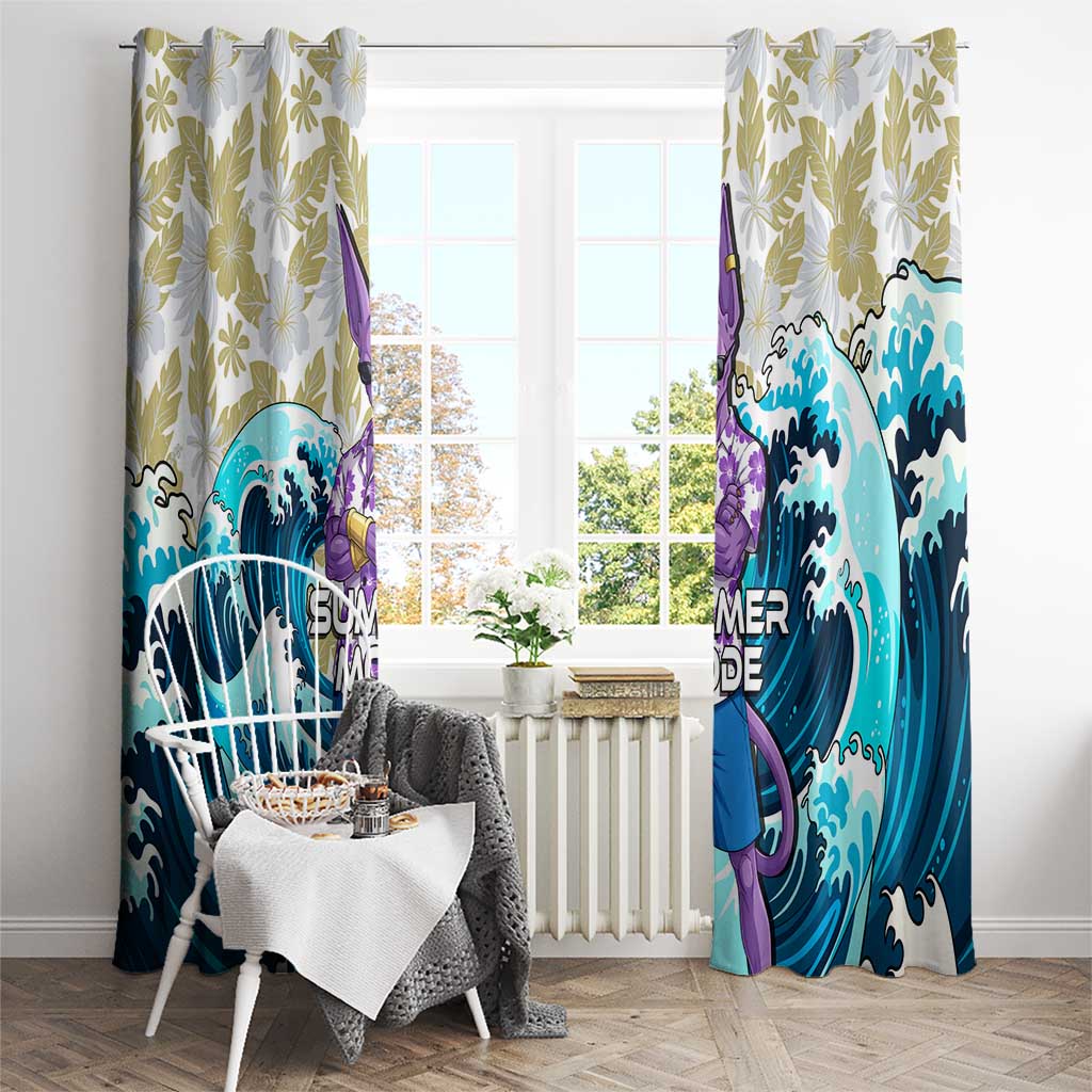 Beerus Dragon Ball Summer Theme Window Curtain with Floral Shirt Sunglasses Shenron and Ocean Wave Background - The Mazicc