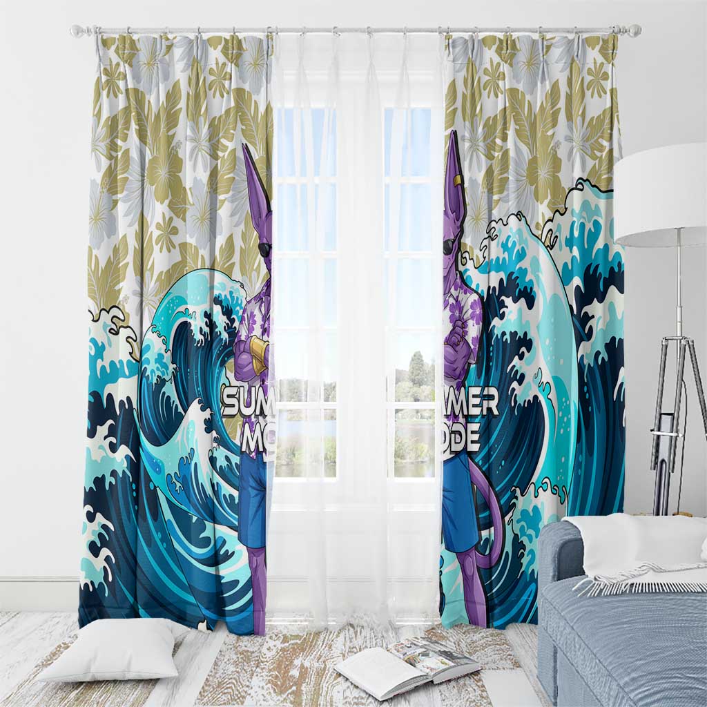 Beerus Dragon Ball Summer Theme Window Curtain with Floral Shirt Sunglasses Shenron and Ocean Wave Background - The Mazicc