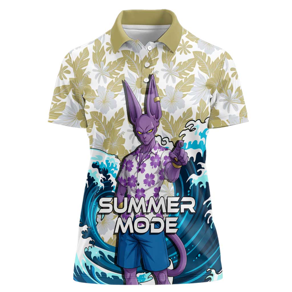 Beerus Dragon Ball Summer Theme Women Polo Shirt with Floral Shirt Sunglasses Shenron and Ocean Wave Background - The Mazicc