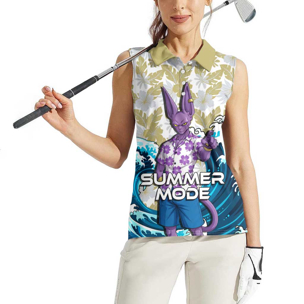 Beerus Dragon Ball Summer Theme Women Sleeveless Polo Shirt with Floral Shirt Sunglasses Shenron and Ocean Wave Background - The Mazicc