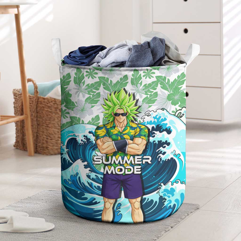 Broly Dragon Ball Summer Theme Laundry Basket with Banana Shirt Sunglasses Shenron and Tropical Ocean Background - The Mazicc