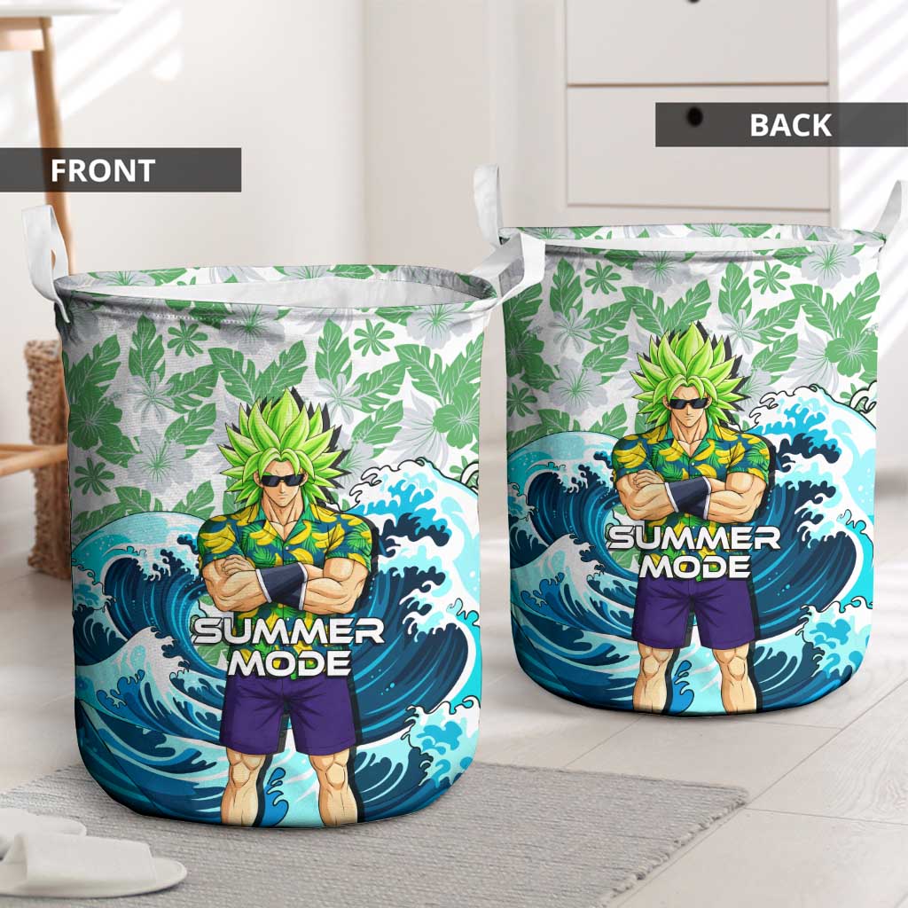 Broly Dragon Ball Summer Theme Laundry Basket with Banana Shirt Sunglasses Shenron and Tropical Ocean Background - The Mazicc