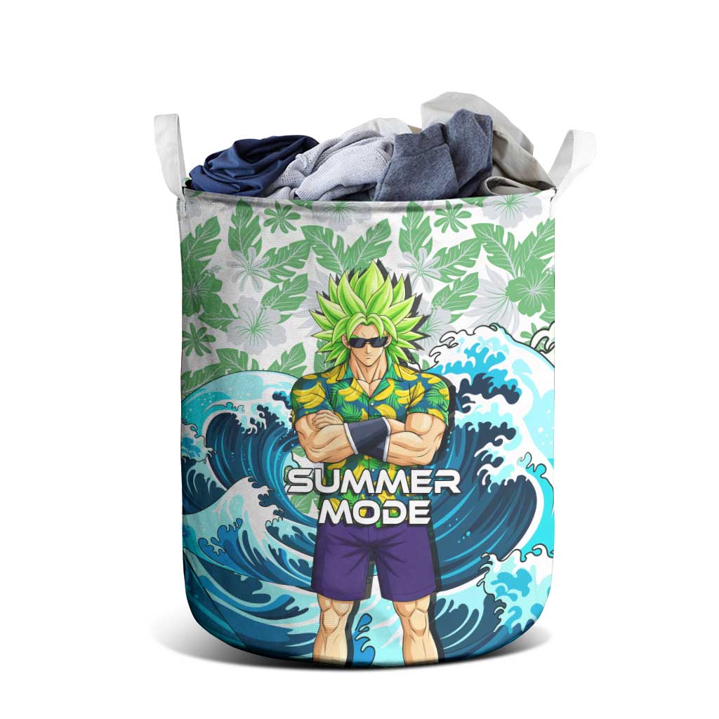 Broly Dragon Ball Summer Theme Laundry Basket with Banana Shirt Sunglasses Shenron and Tropical Ocean Background - The Mazicc