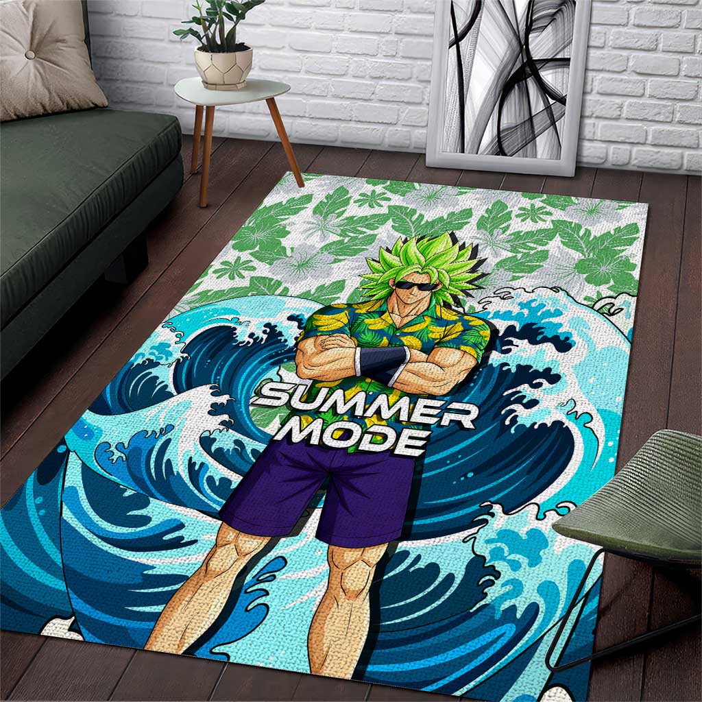 Broly Dragon Ball Summer Theme Area Rug with Banana Shirt Sunglasses Shenron and Tropical Ocean Background - The Mazicc