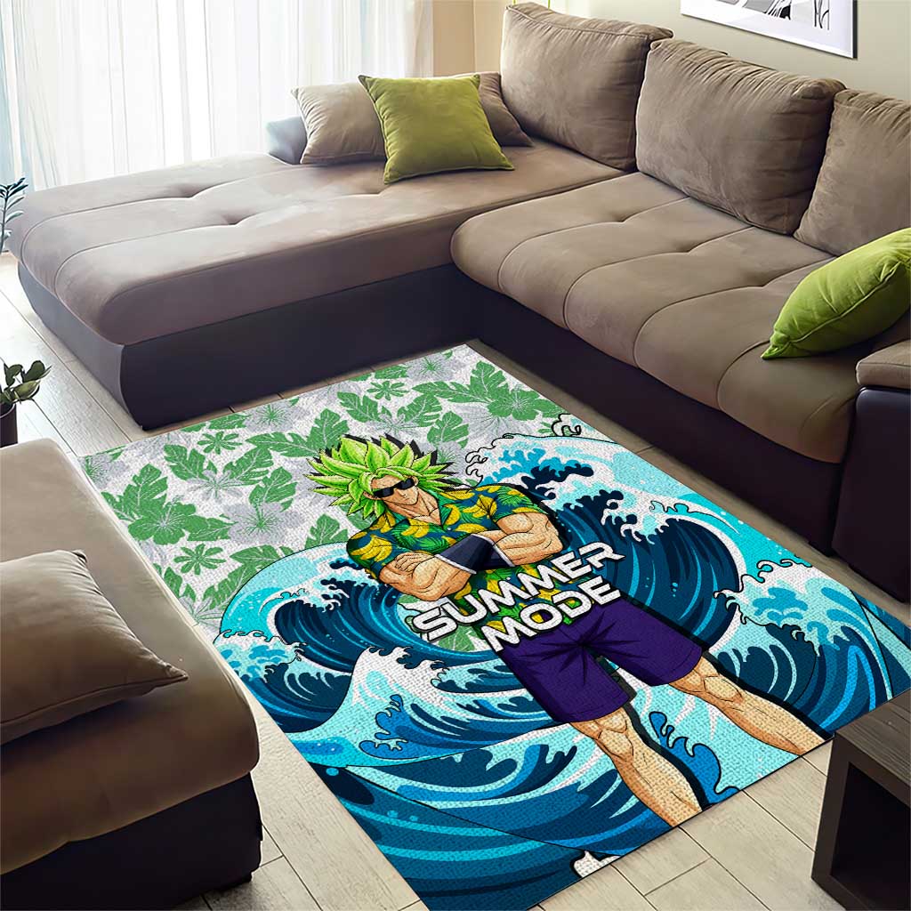 Broly Dragon Ball Summer Theme Area Rug with Banana Shirt Sunglasses Shenron and Tropical Ocean Background - The Mazicc