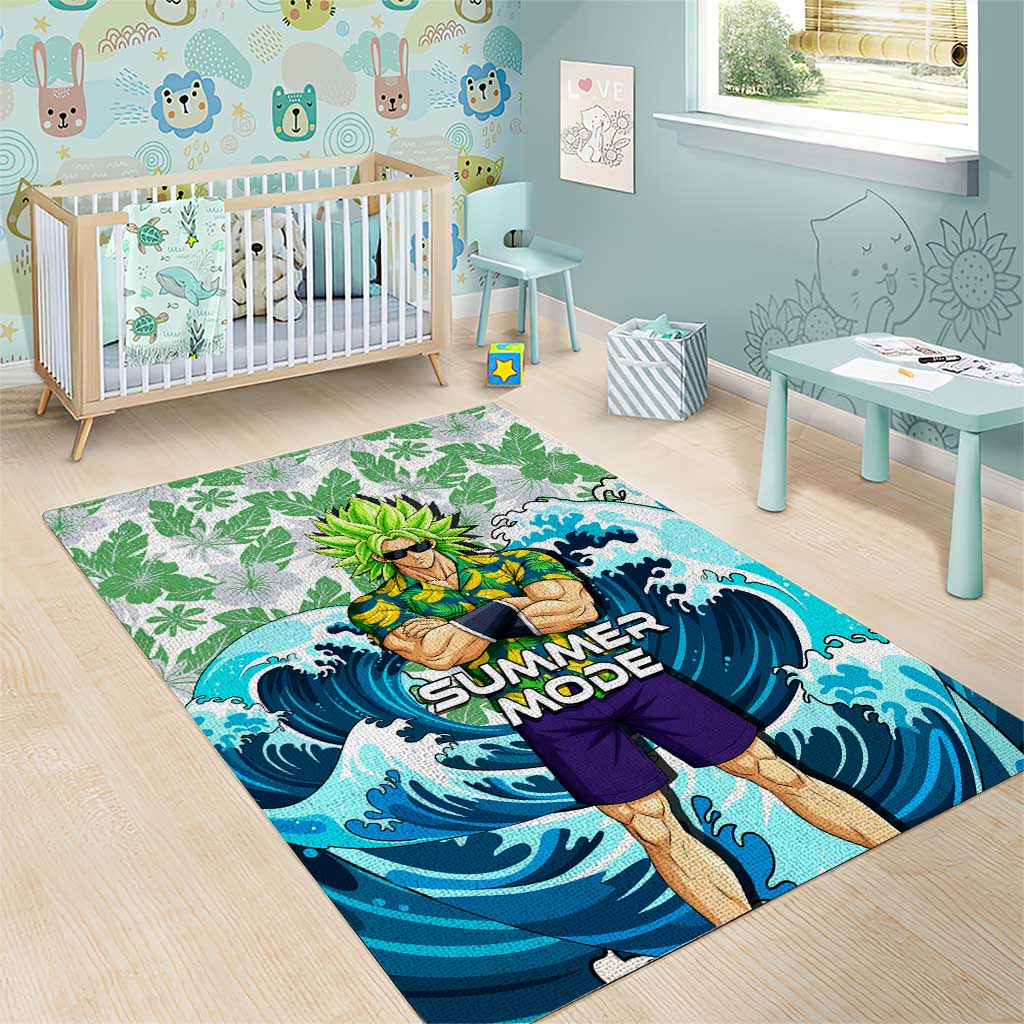 Broly Dragon Ball Summer Theme Area Rug with Banana Shirt Sunglasses Shenron and Tropical Ocean Background - The Mazicc