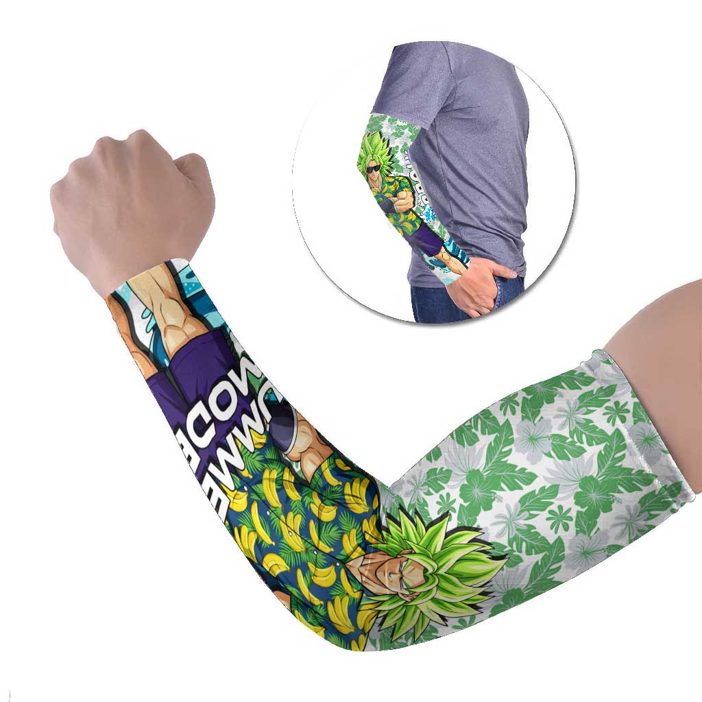 Broly Dragon Ball Summer Theme Arm Sleeves with Banana Shirt Sunglasses Shenron and Tropical Ocean Background - The Mazicc
