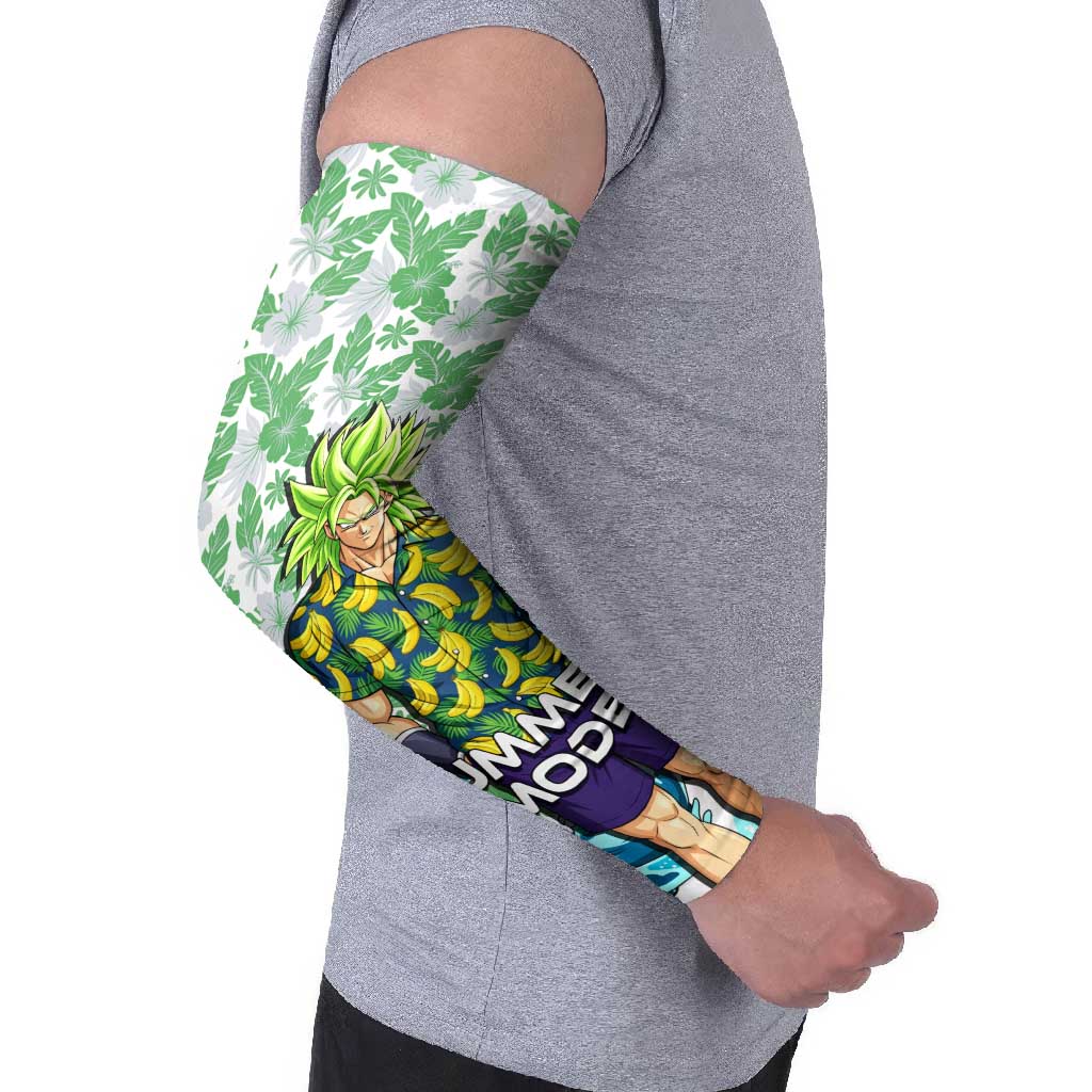 Broly Dragon Ball Summer Theme Arm Sleeves with Banana Shirt Sunglasses Shenron and Tropical Ocean Background - The Mazicc