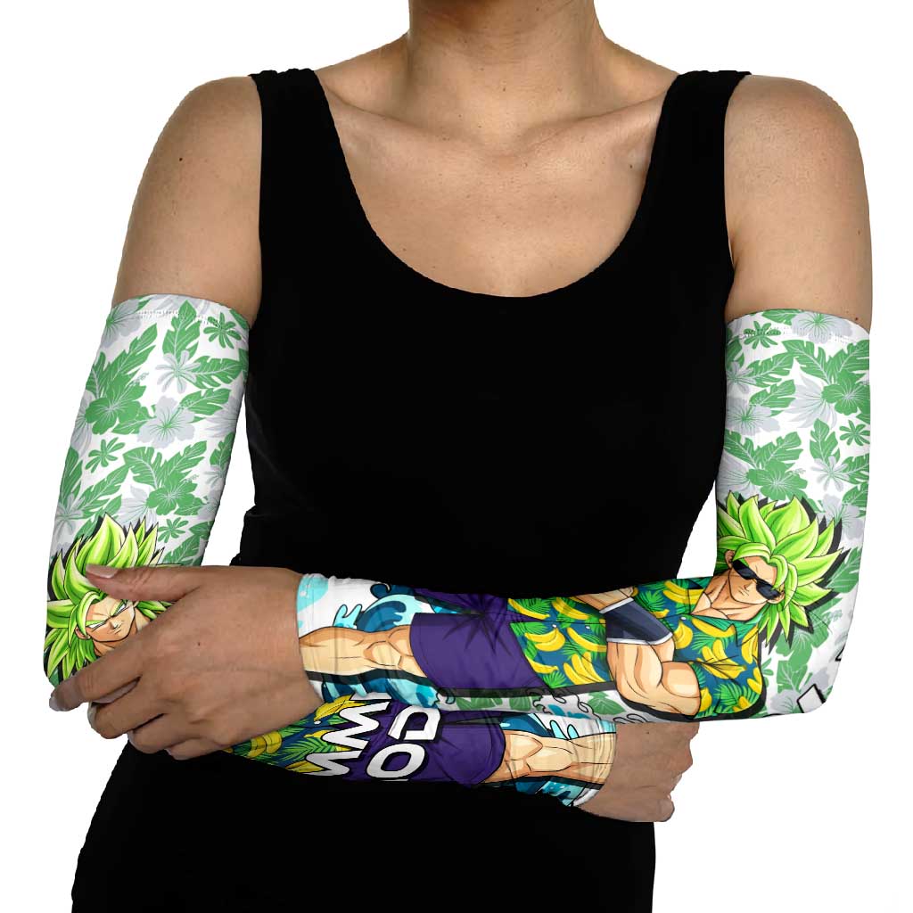 Broly Dragon Ball Summer Theme Arm Sleeves with Banana Shirt Sunglasses Shenron and Tropical Ocean Background - The Mazicc