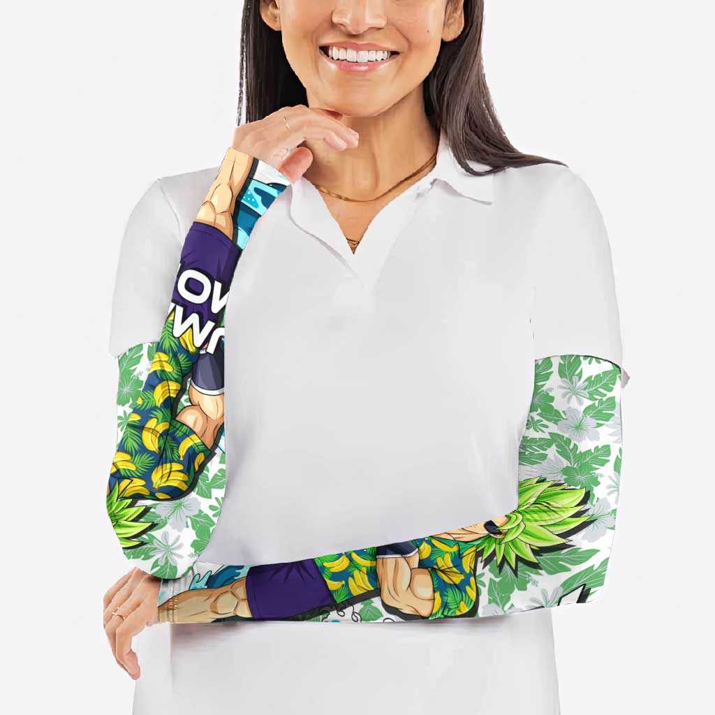 Broly Dragon Ball Summer Theme Arm Sleeves with Banana Shirt Sunglasses Shenron and Tropical Ocean Background - The Mazicc