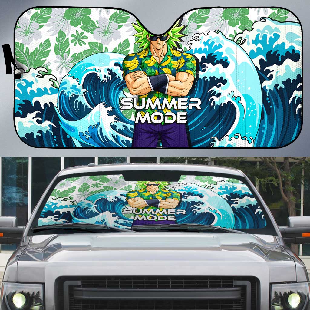 Broly Dragon Ball Summer Theme Auto Sun Shade with Banana Shirt Sunglasses Shenron and Tropical Ocean Background - The Mazicc