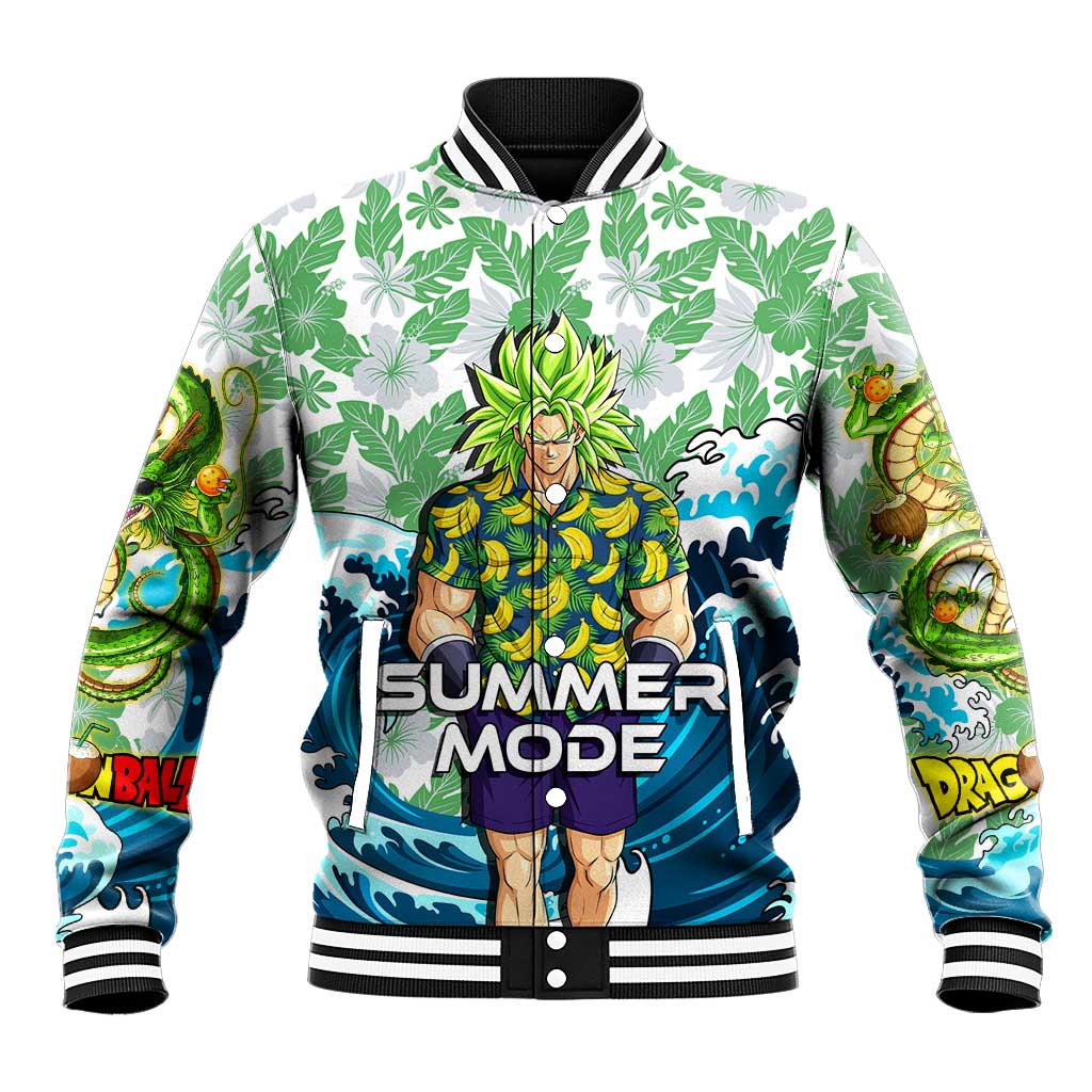 Broly Dragon Ball Summer Theme Baseball Jacket with Banana Shirt Sunglasses Shenron and Tropical Ocean Background - The Mazicc