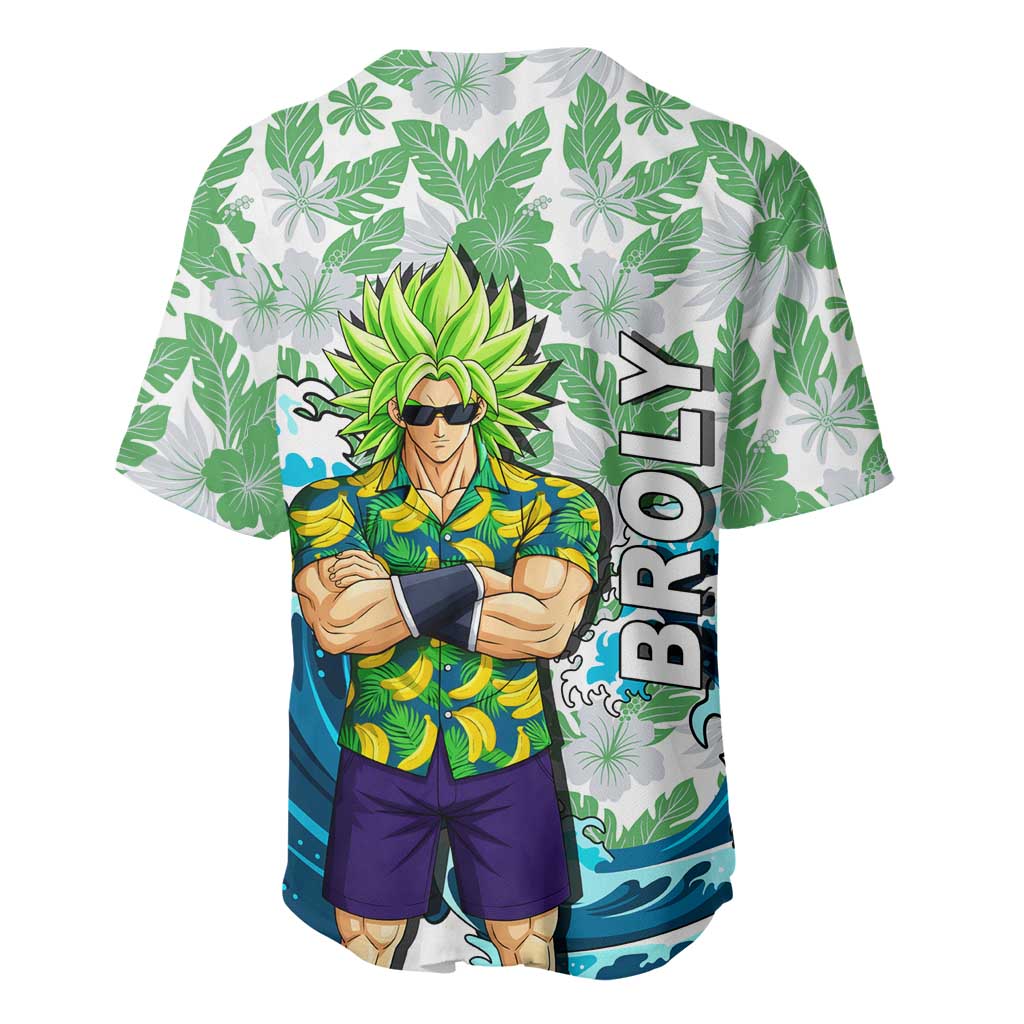 Broly Dragon Ball Summer Theme Baseball Jersey with Banana Shirt Sunglasses Shenron and Tropical Ocean Background - The Mazicc