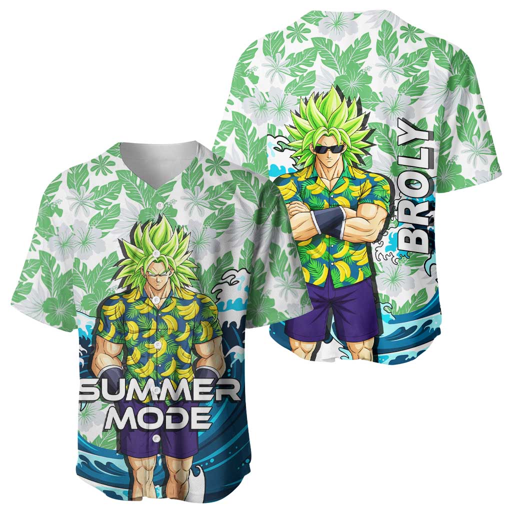 Broly Dragon Ball Summer Theme Baseball Jersey with Banana Shirt Sunglasses Shenron and Tropical Ocean Background - The Mazicc