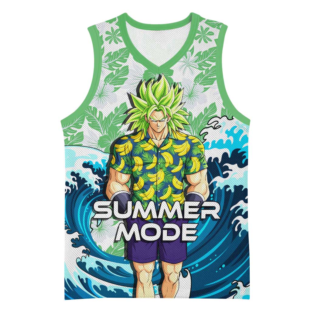 Broly Dragon Ball Summer Theme Basketball Jersey with Banana Shirt Sunglasses Shenron and Tropical Ocean Background - The Mazicc