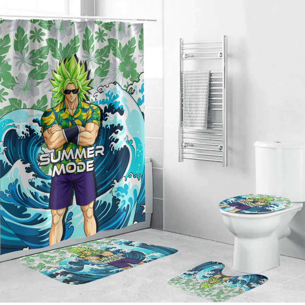 Broly Dragon Ball Summer Theme Bathroom Set with Banana Shirt Sunglasses Shenron and Tropical Ocean Background - The Mazicc