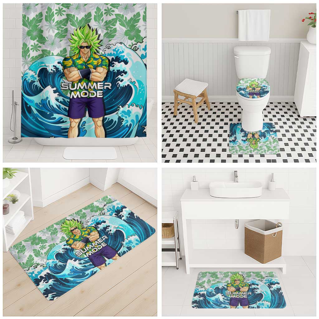 Broly Dragon Ball Summer Theme Bathroom Set with Banana Shirt Sunglasses Shenron and Tropical Ocean Background - The Mazicc