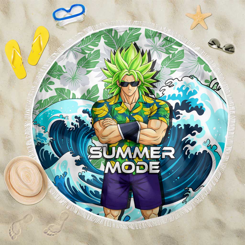 Broly Dragon Ball Summer Theme Beach Blanket with Banana Shirt Sunglasses Shenron and Tropical Ocean Background - The Mazicc