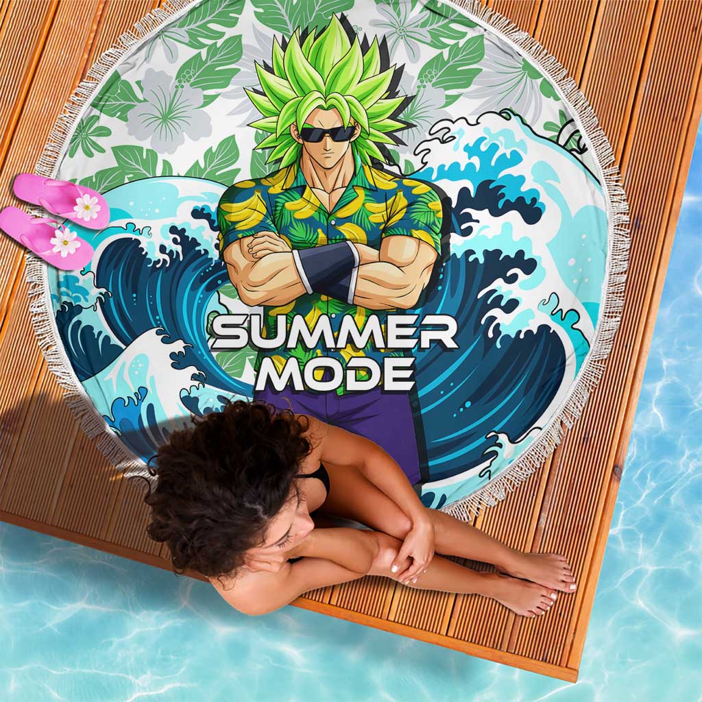 Broly Dragon Ball Summer Theme Beach Blanket with Banana Shirt Sunglasses Shenron and Tropical Ocean Background - The Mazicc
