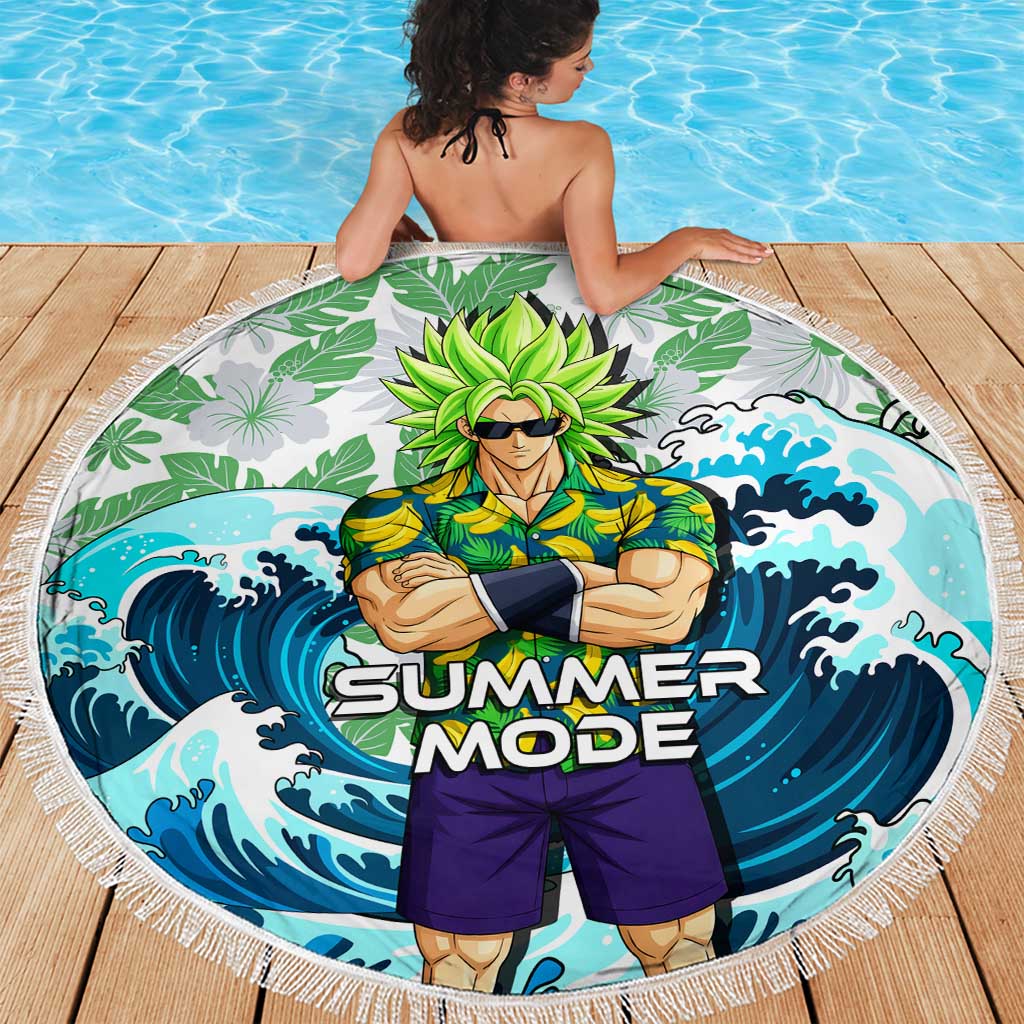 Broly Dragon Ball Summer Theme Beach Blanket with Banana Shirt Sunglasses Shenron and Tropical Ocean Background - The Mazicc