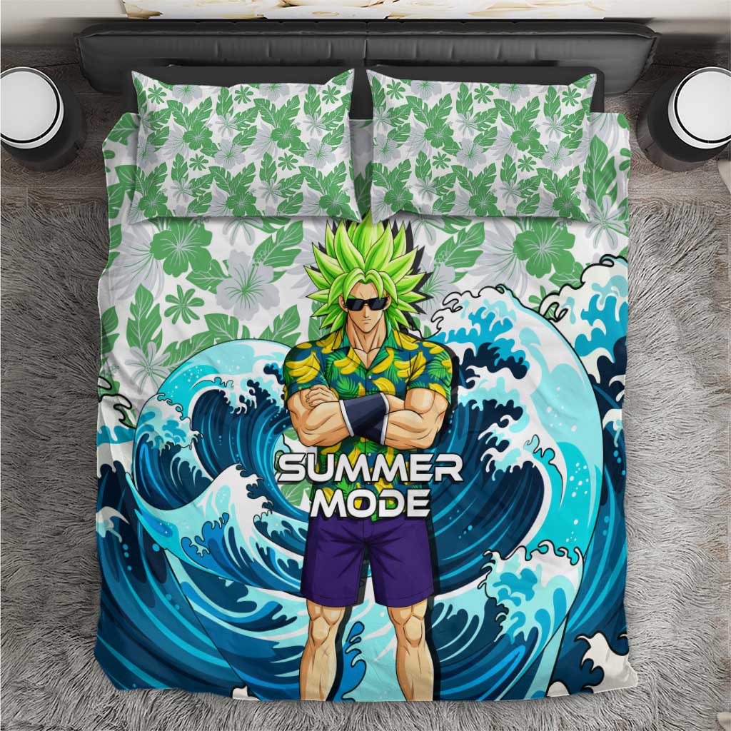 Broly Dragon Ball Summer Theme Bedding Set with Banana Shirt Sunglasses Shenron and Tropical Ocean Background - The Mazicc
