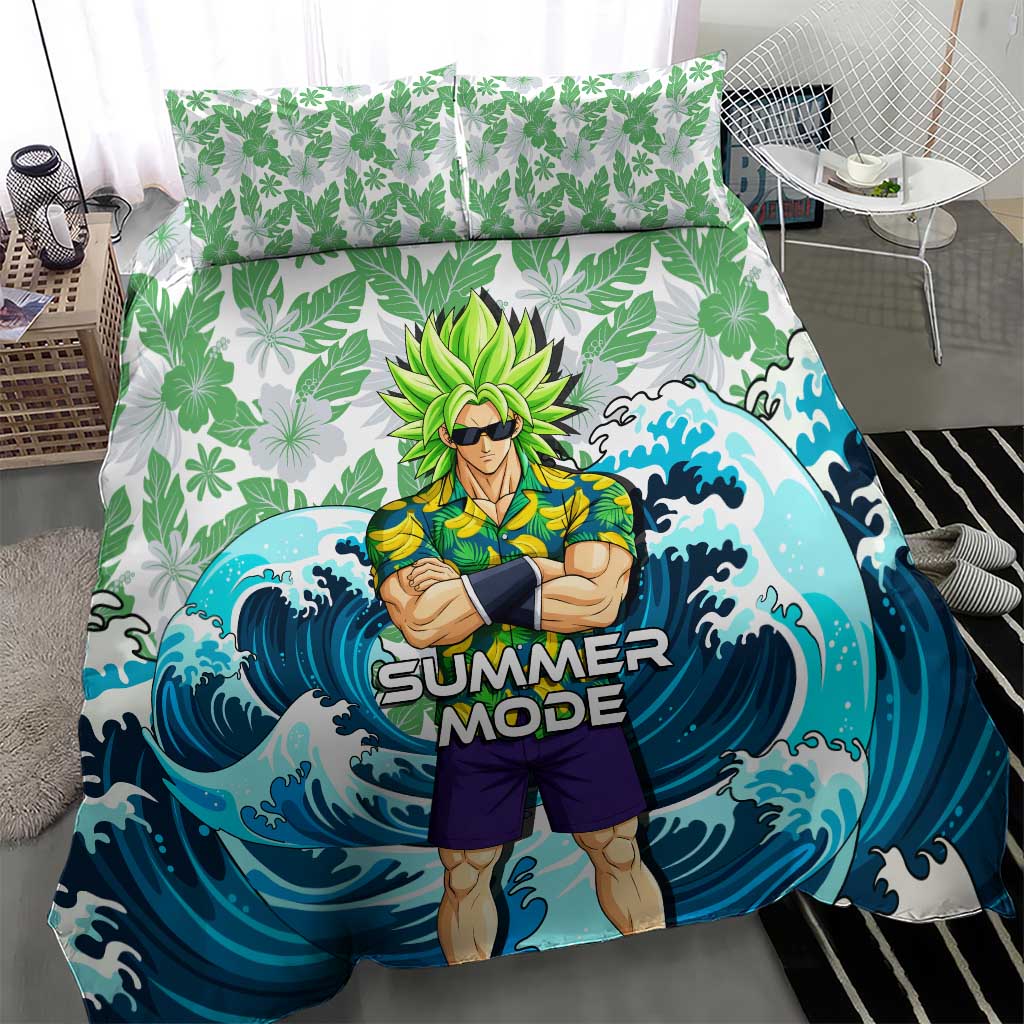 Broly Dragon Ball Summer Theme Bedding Set with Banana Shirt Sunglasses Shenron and Tropical Ocean Background - The Mazicc