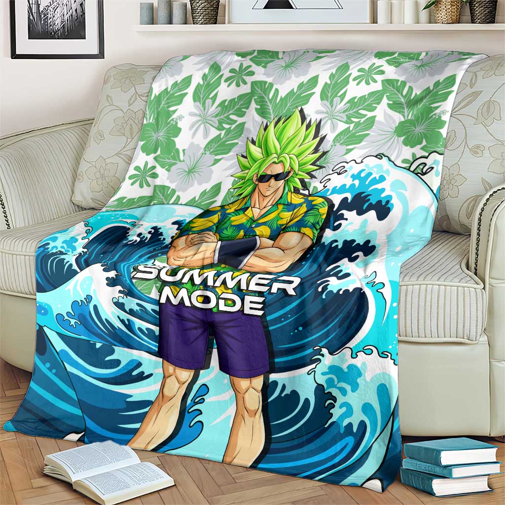 Broly Dragon Ball Summer Theme Blanket with Banana Shirt Sunglasses Shenron and Tropical Ocean Background - The Mazicc