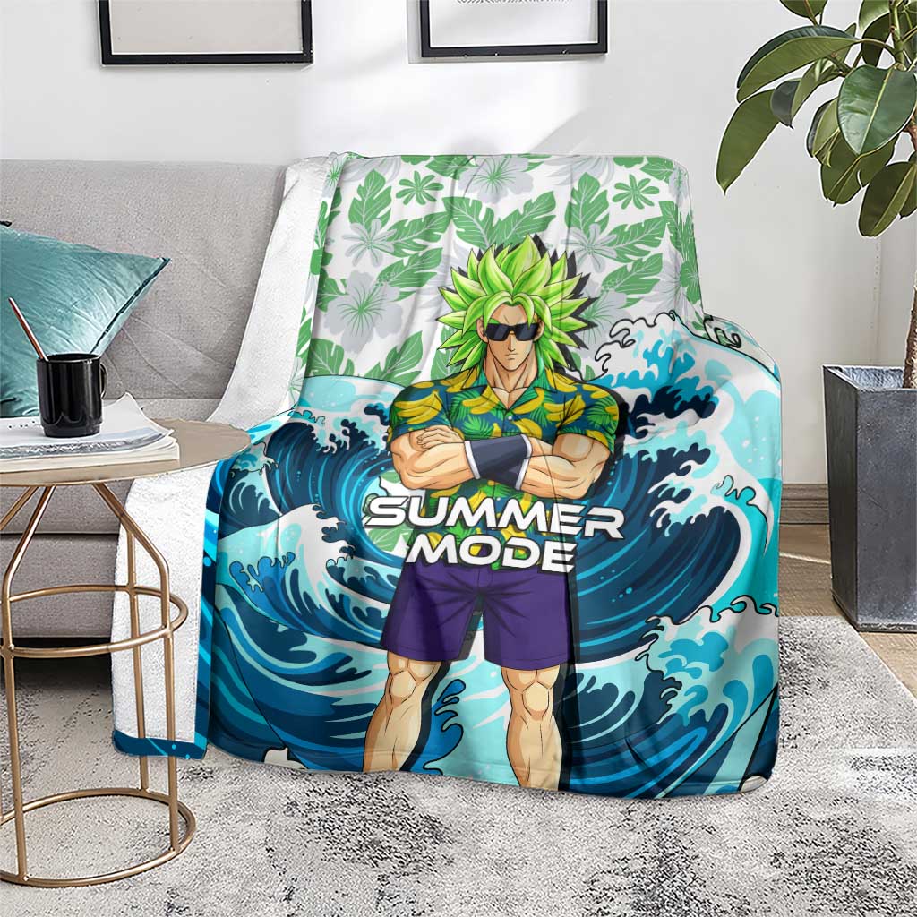 Broly Dragon Ball Summer Theme Blanket with Banana Shirt Sunglasses Shenron and Tropical Ocean Background - The Mazicc