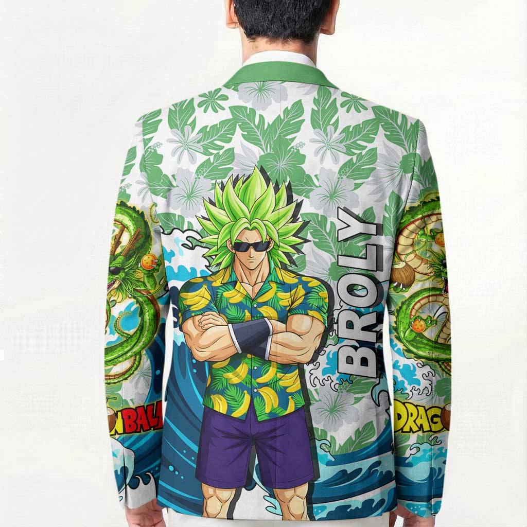 Broly Dragon Ball Summer Theme Blazer with Banana Shirt Sunglasses Shenron and Tropical Ocean Background - The Mazicc