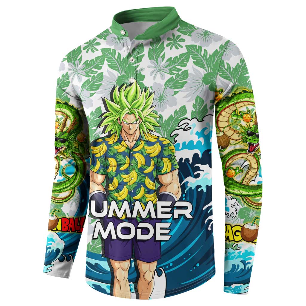 Broly Dragon Ball Summer Theme Button Sweatshirt with Banana Shirt Sunglasses Shenron and Tropical Ocean Background - The Mazicc