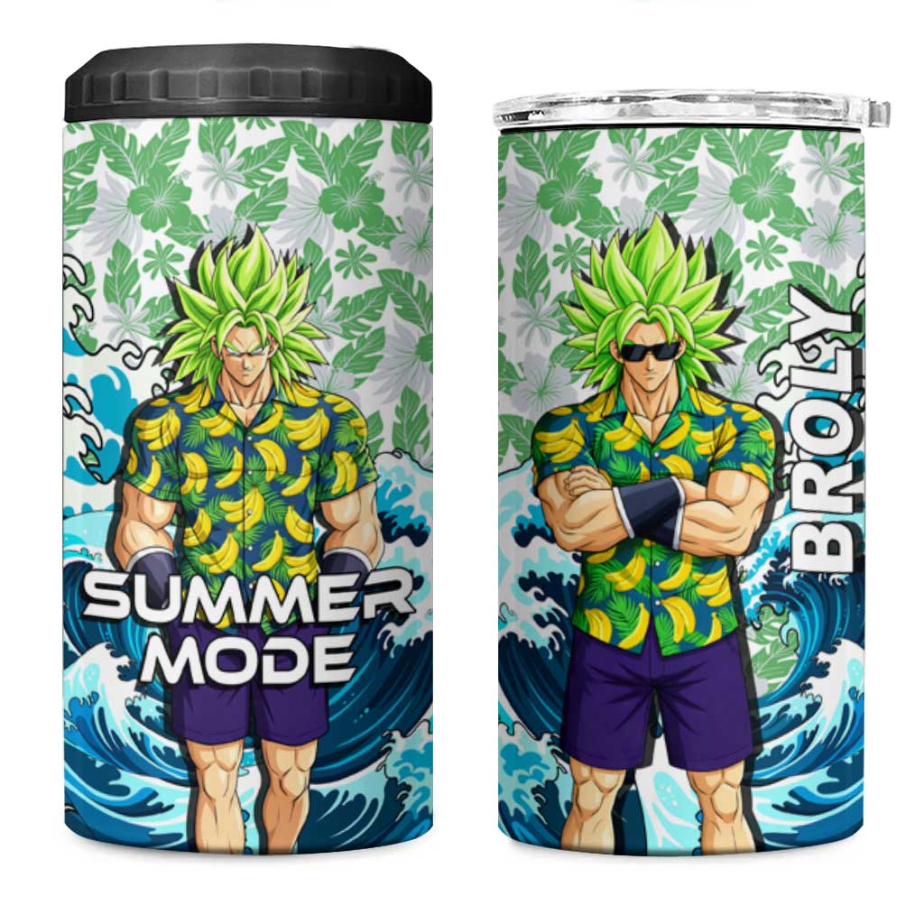 Broly Dragon Ball Summer Theme 4 in 1 Can Cooler Tumbler with Banana Shirt Sunglasses Shenron and Tropical Ocean Background - The Mazicc