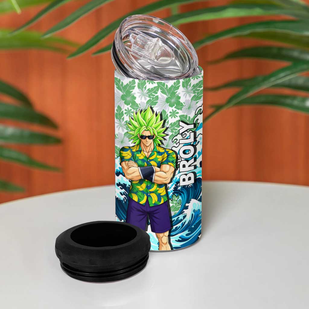 Broly Dragon Ball Summer Theme 4 in 1 Can Cooler Tumbler with Banana Shirt Sunglasses Shenron and Tropical Ocean Background - The Mazicc
