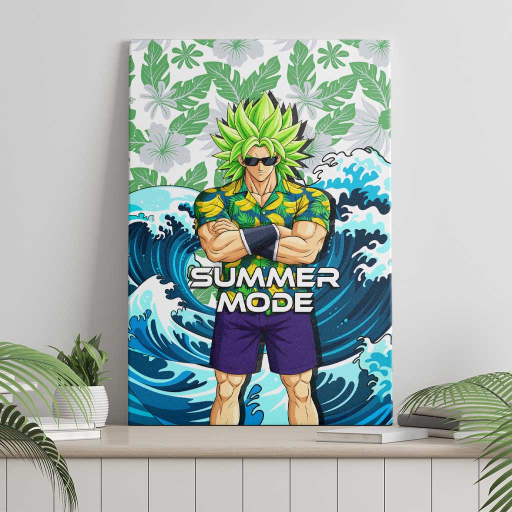 Broly Dragon Ball Summer Theme Canvas Wall Art with Banana Shirt Sunglasses Shenron and Tropical Ocean Background - The Mazicc