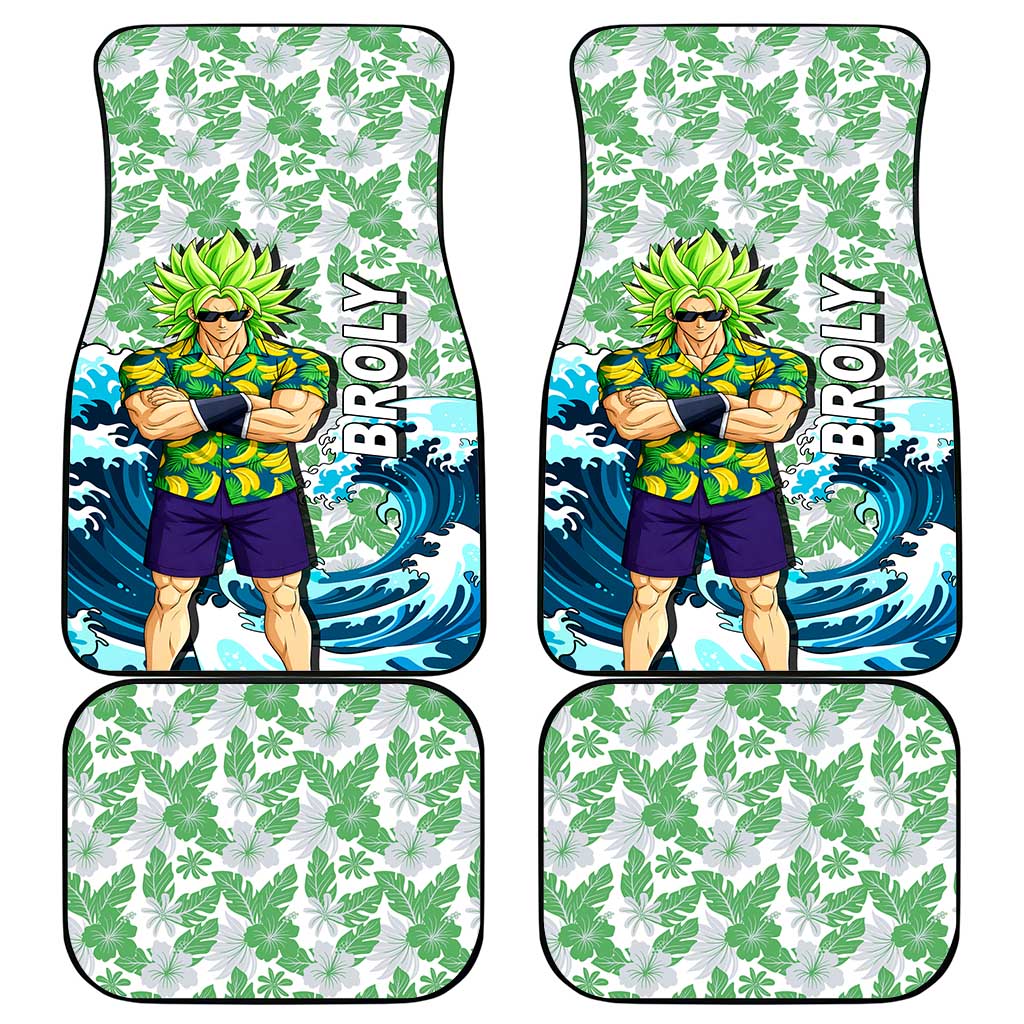 Broly Dragon Ball Summer Theme Car Mats with Banana Shirt Sunglasses Shenron and Tropical Ocean Background - The Mazicc