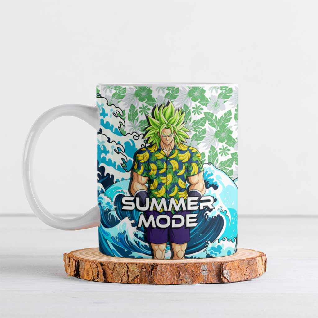 Broly Dragon Ball Summer Theme Ceramic Mug with Banana Shirt Sunglasses Shenron and Tropical Ocean Background - The Mazicc