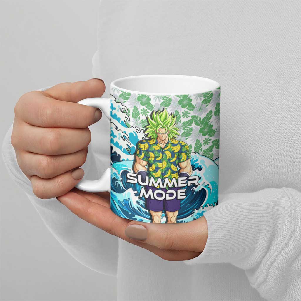 Broly Dragon Ball Summer Theme Ceramic Mug with Banana Shirt Sunglasses Shenron and Tropical Ocean Background - The Mazicc