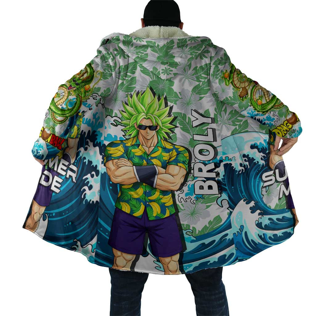 Broly Dragon Ball Summer Theme Cloak with Banana Shirt Sunglasses Shenron and Tropical Ocean Background - The Mazicc