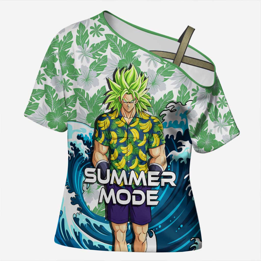 Broly Dragon Ball Summer Theme Cross Shoulder Shirt with Banana Shirt Sunglasses Shenron and Tropical Ocean Background - The Mazicc