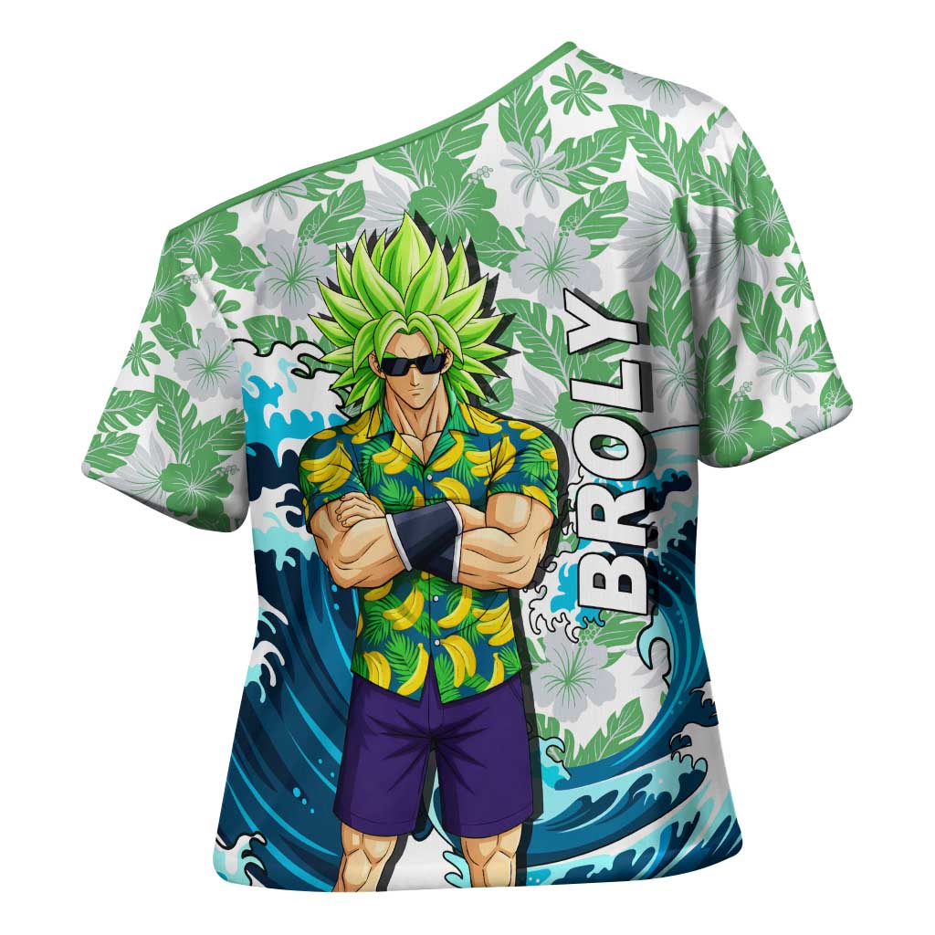 Broly Dragon Ball Summer Theme Cross Shoulder Shirt with Banana Shirt Sunglasses Shenron and Tropical Ocean Background - The Mazicc